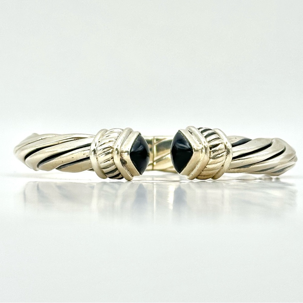Silpada Vintage Retired B0761 Hinged Cuff Sterling Silver Bracelet w/ Black Onyx